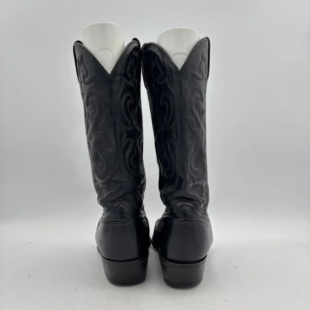 Vintage J. Chisholm Black Leather Cowboy Boots Mens 11.5D Western Cowboy